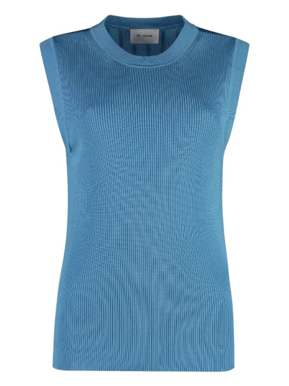 St. John Blue Ribbed Knit Tank Top Size L Sleeveless Luxury Stretch Shell